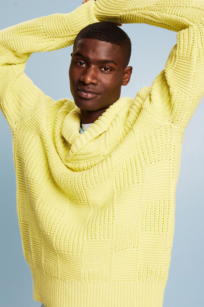 Sweater i chunky strik med sjalskrave, LIME YELLOW, detail image number 0