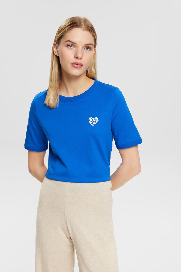 Bomulds-T-shirt med hjerteformet logo, BLUE, detail image number 0