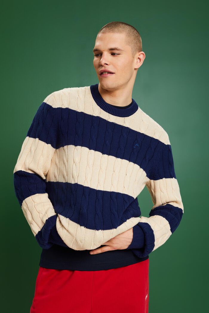 Stribet sweater i kabelstrik, SAND, detail image number 1