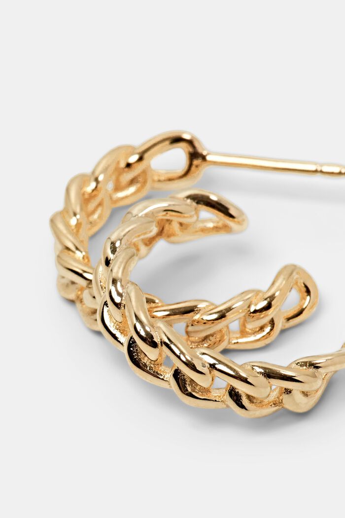 Mini kæde hoop-øreringe, sterlingsølv, GOLD, detail image number 1