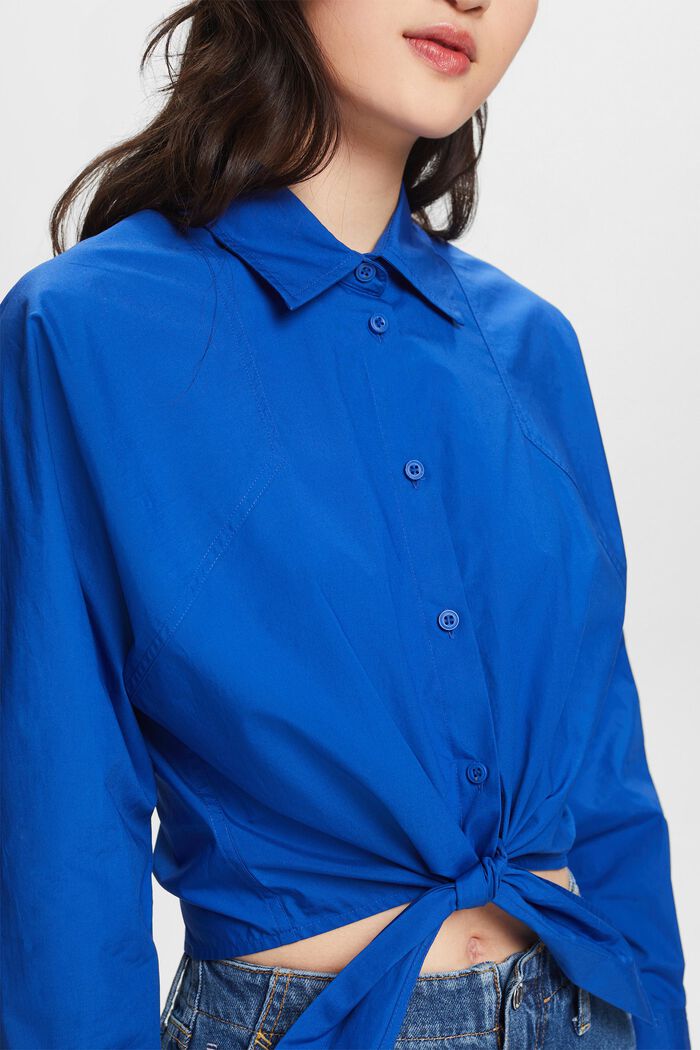 Cropped skjorte med bindedetalje foran, BRIGHT BLUE, detail image number 3