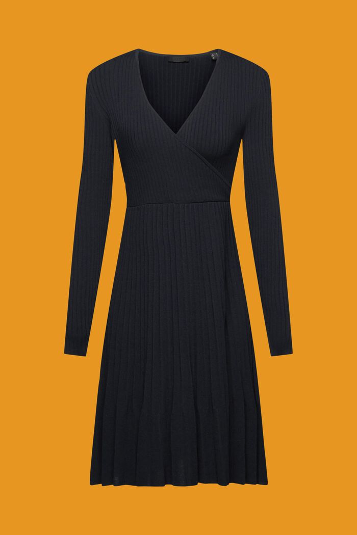 Plisseret slå om-kjole med lange ærmer, BLACK, detail image number 6