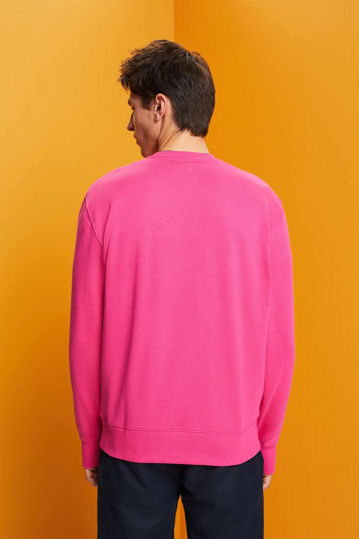 Sweatshirt med print og rund hals, 100 % bomuld, PINK FUCHSIA, detail image number 3