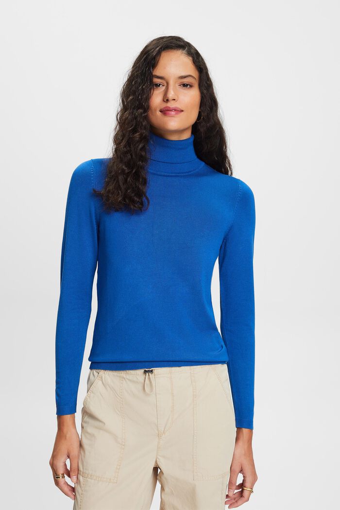 Langærmet sweater med rullekrave, BRIGHT BLUE, detail image number 0