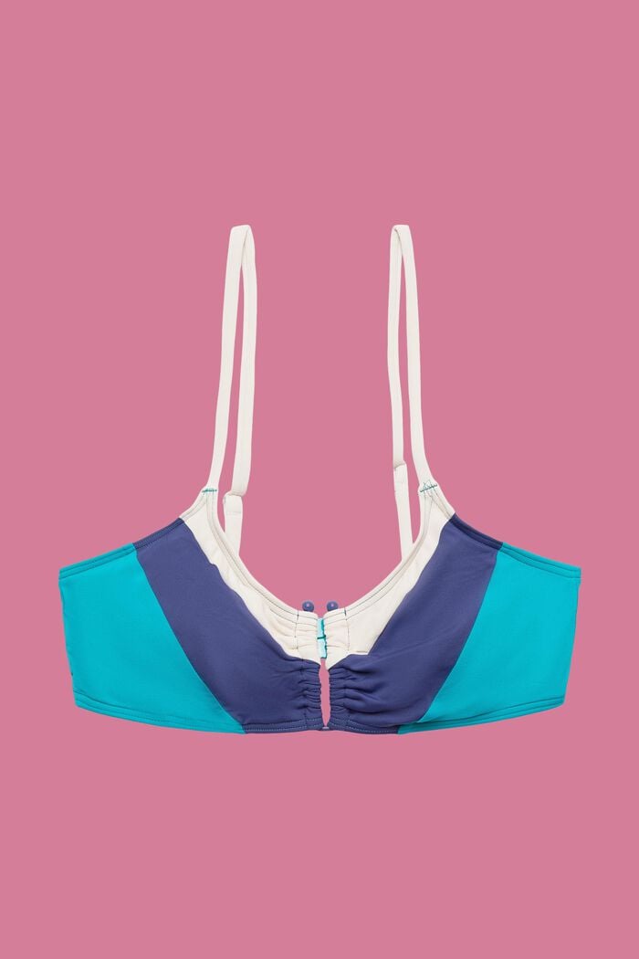 Polstret bikinitop med U-bar og farveblok-design, TEAL GREEN, detail image number 4