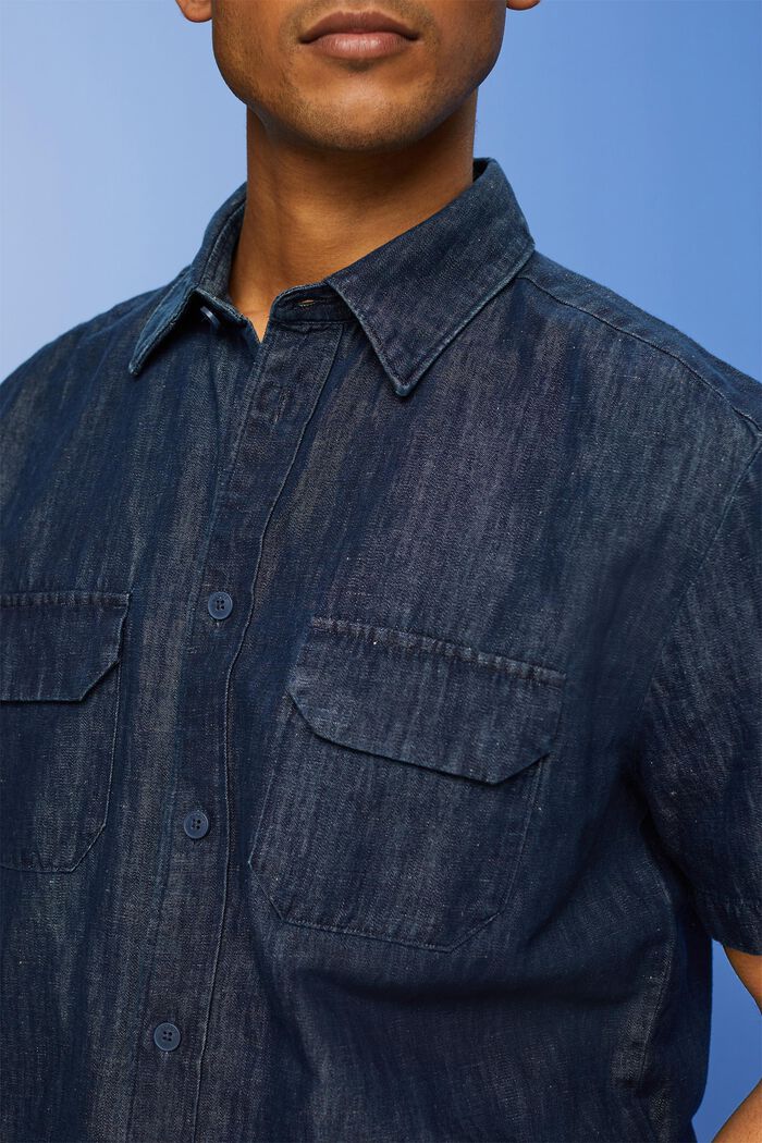 Kortærmet skjorte i denim-look, BLUE BLACK, detail image number 4