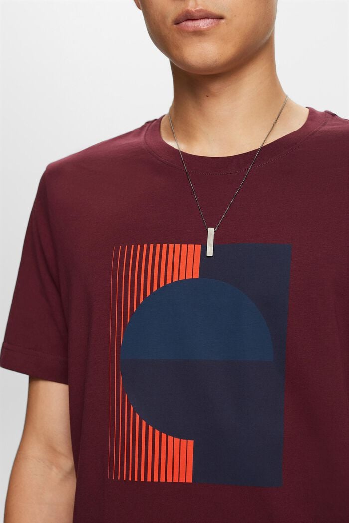 Jersey-T-shirt med print, 100 % bomuld, AUBERGINE, detail image number 1