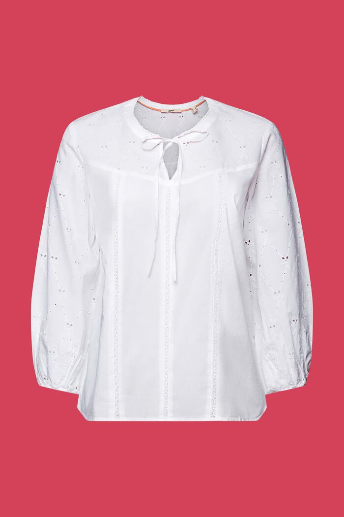 Broderet bluse, 100 % bomuld, WHITE, detail image number 5