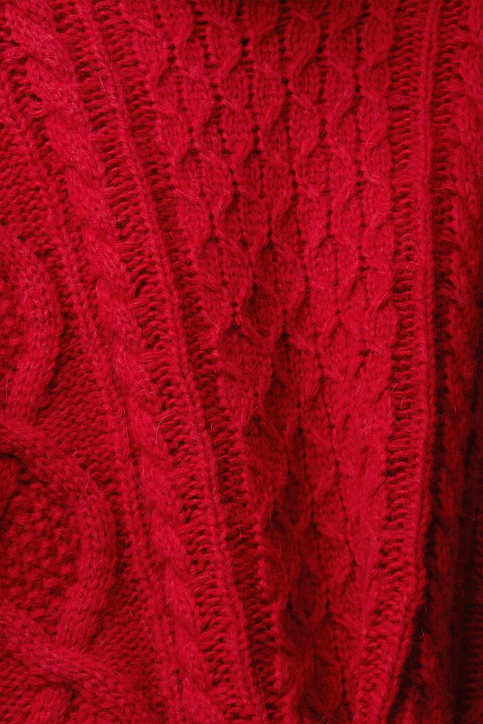 Sweater i kabelstrik med rullekrave og uld, DARK RED, detail image number 5