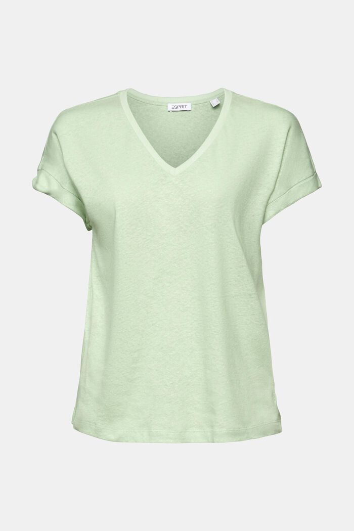 T-shirt med V-hals i bomuld/hør, LIGHT GREEN, detail image number 5