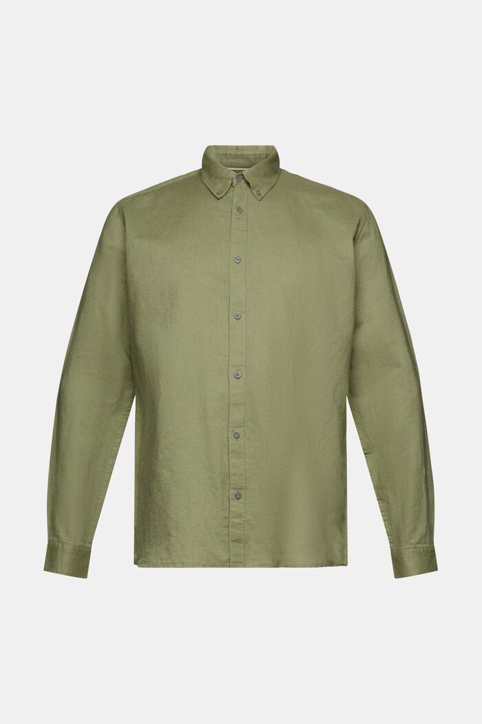 Button down-skjorte i bomulds- og hørmiks, LIGHT KHAKI, detail image number 6