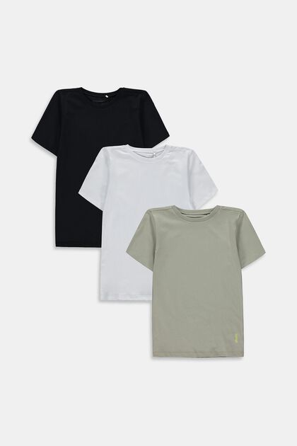 Pakke med 3 T-shirts i ren bomuld, GREEN, overview