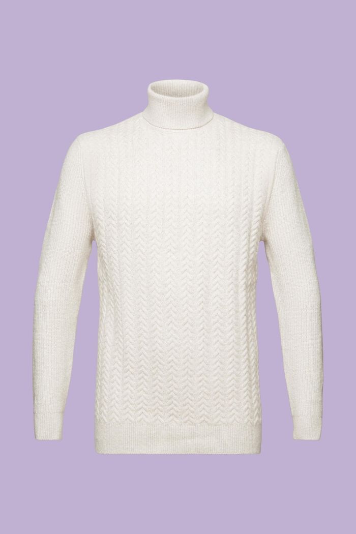 Kabelstrikket rullekravesweater, OFF WHITE, detail image number 6