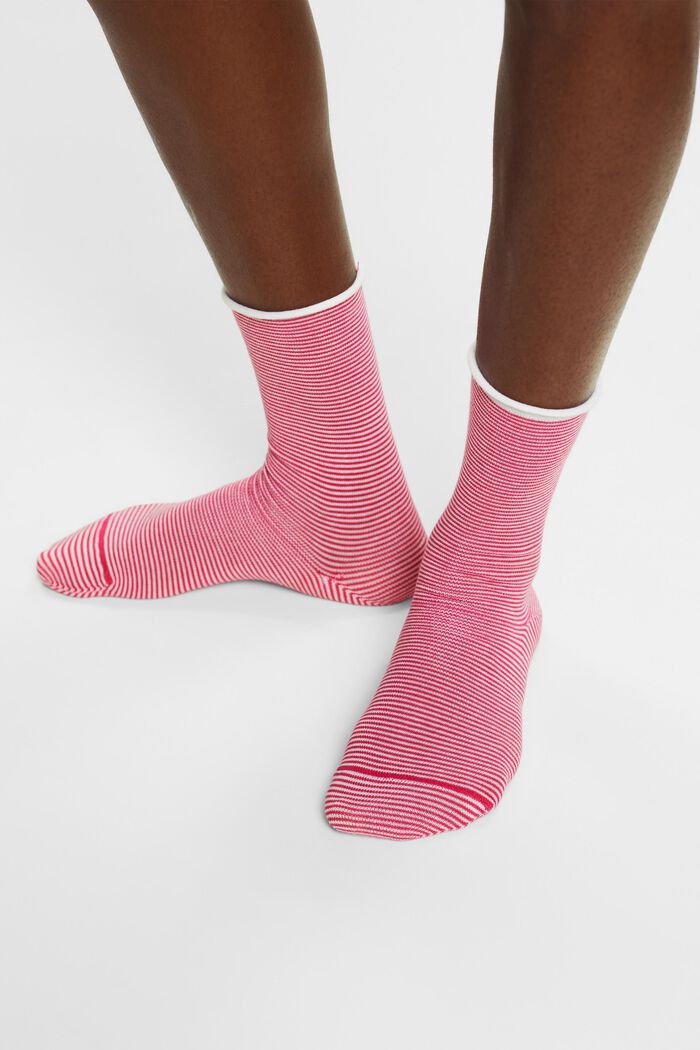 Stribede sokker med rullekant, økologisk bomuld, RED/ROSE, detail image number 1