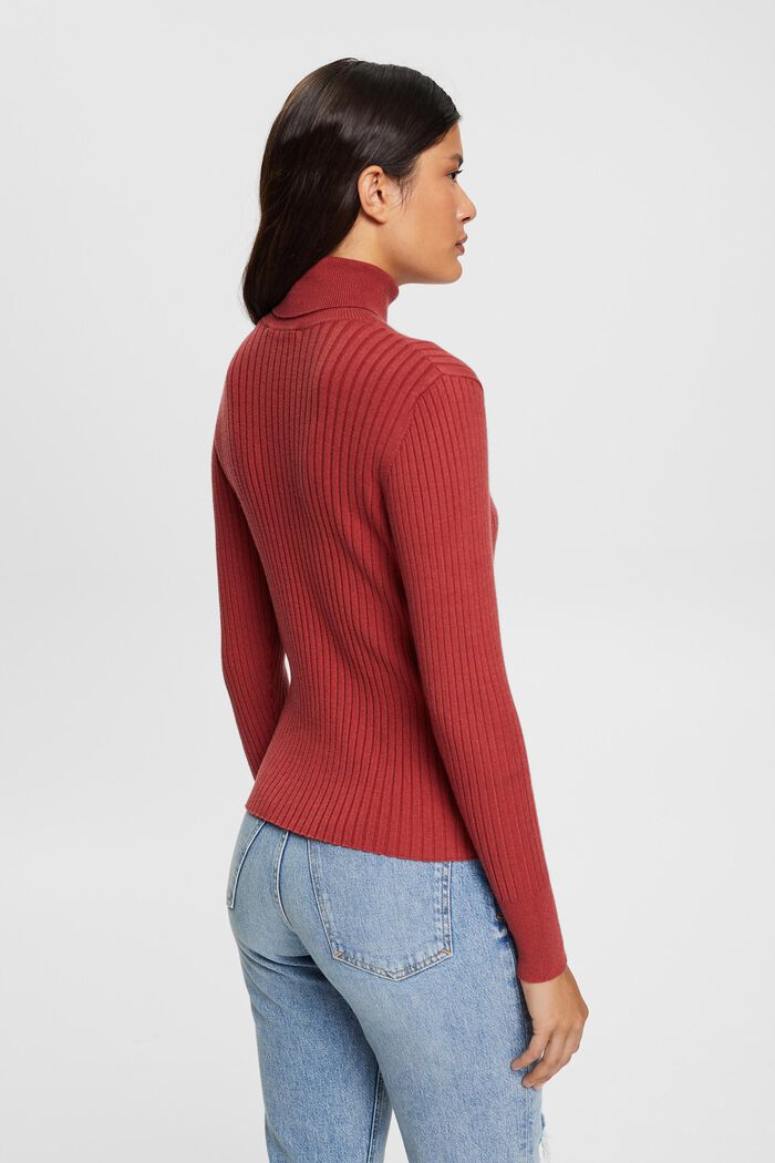 Ribstrikket sweater med rullekrave, TERRACOTTA, detail image number 3