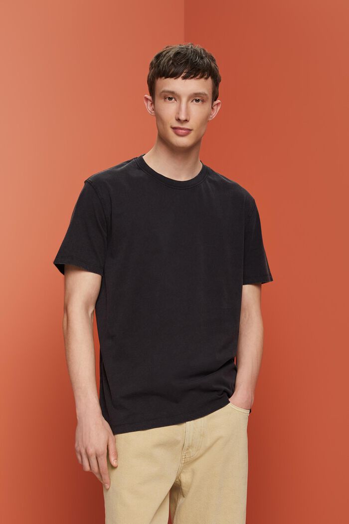 Garment-dyed T-shirt i jersey, 100 % bomuld, BLACK, detail image number 0