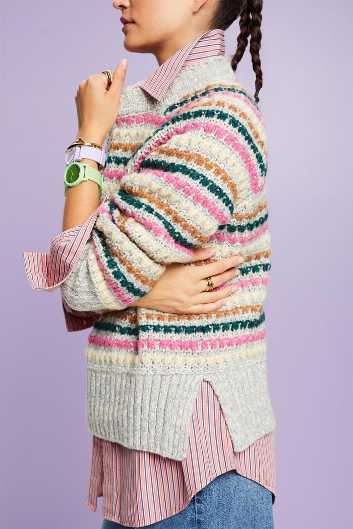 Sweater i uld-/bomuldsmiks, LIGHT GREY, detail image number 1