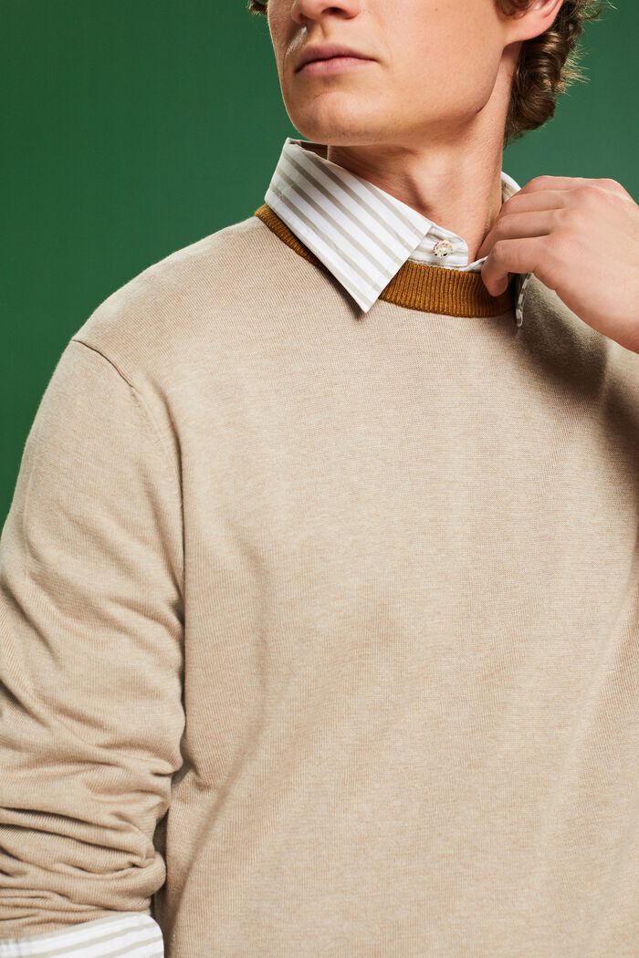 Striksweater med rund hals, LIGHT TAUPE, detail image number 3