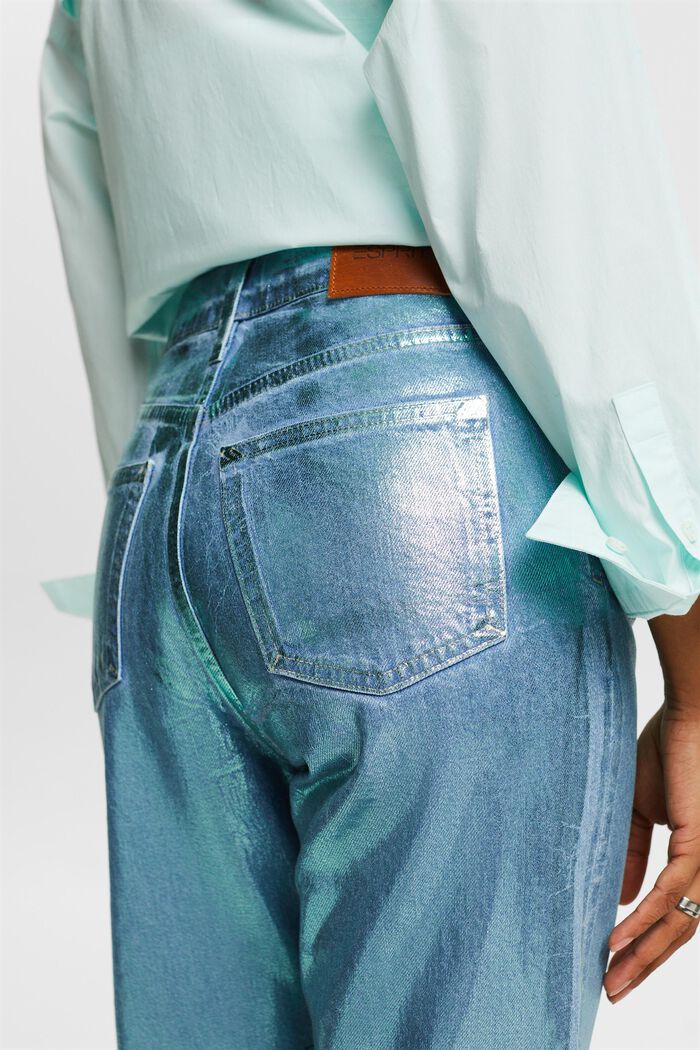 Højtaljede metallic retro-jeans med lige ben, DENIM/PISTACHIO GREEN, detail image number 3