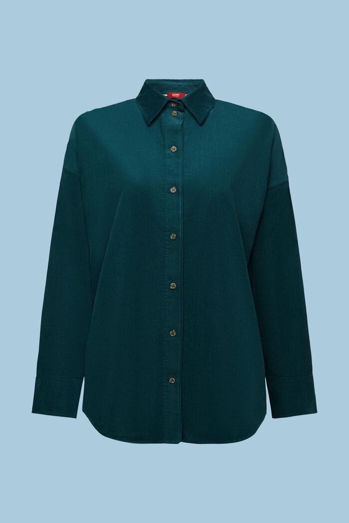 Oversized skjortebluse i fløjl, EMERALD GREEN, detail image number 6