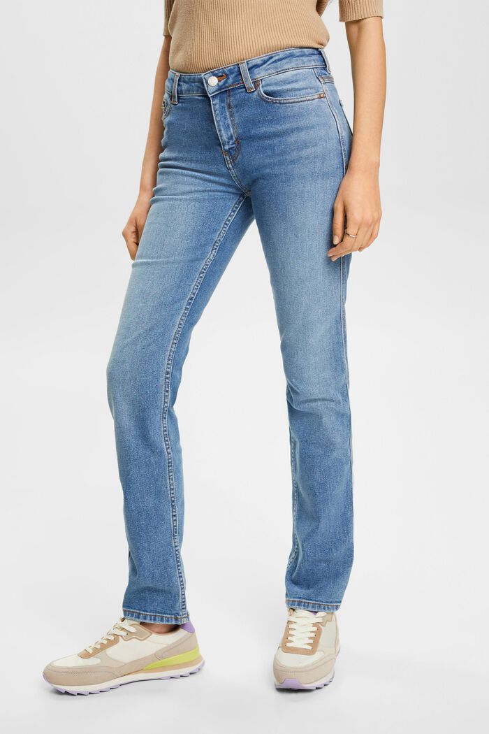 Jeans med høj talje og lige ben, BLUE LIGHT WASHED, detail image number 0