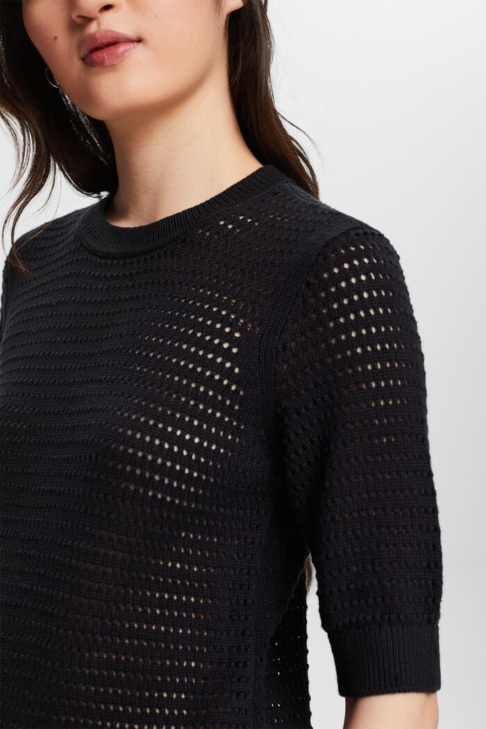 Kortærmet sweater i mesh, BLACK, detail image number 3