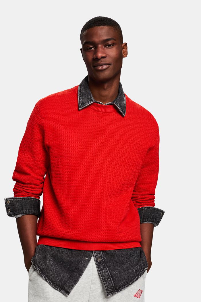 Sweater med struktur og rund hals, RED, detail image number 0