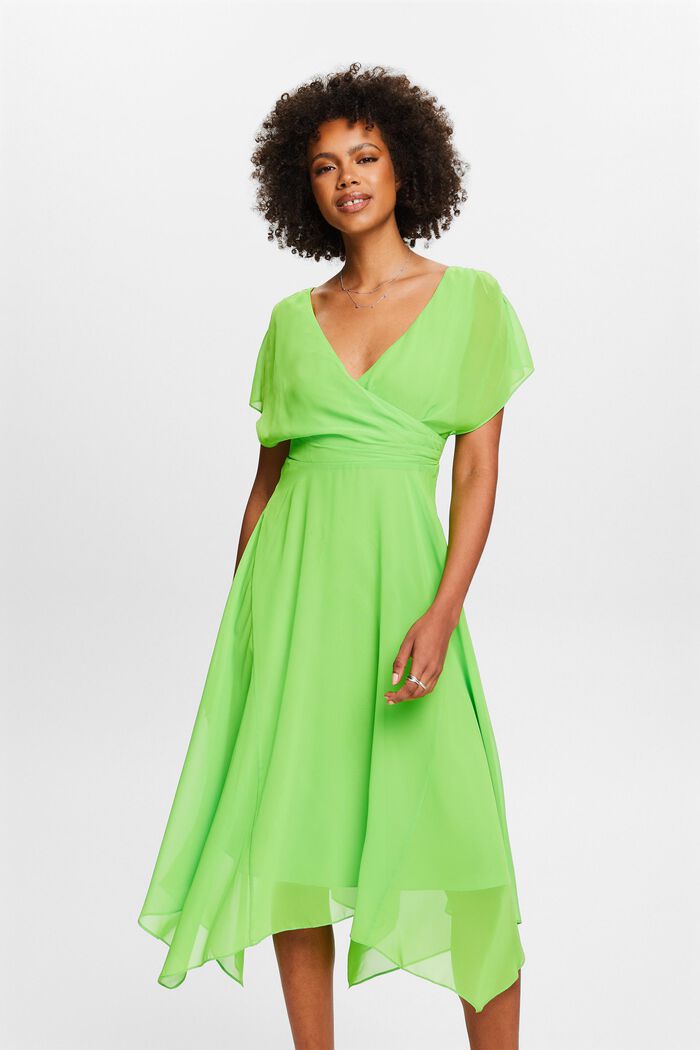 Maxi-kjole i chiffon med V-hals, CITRUS GREEN, detail image number 0