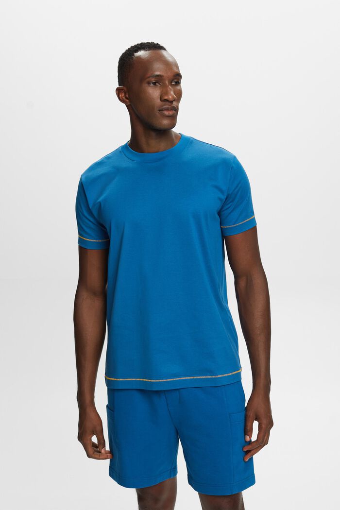 Jersey-T-shirt med rund hals, 100 % bomuld, DARK BLUE, detail image number 0