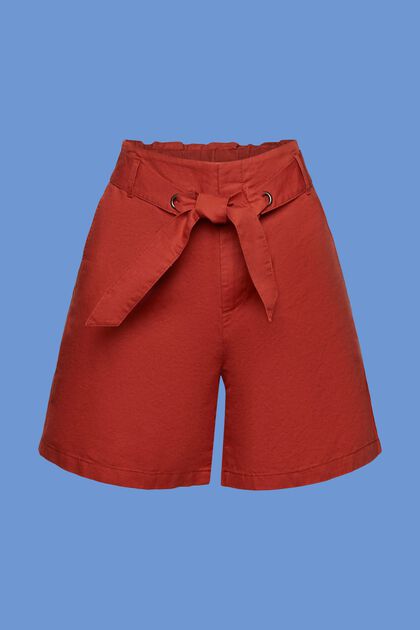 Shorts med bindebælte, hør-/bomuldsmiks