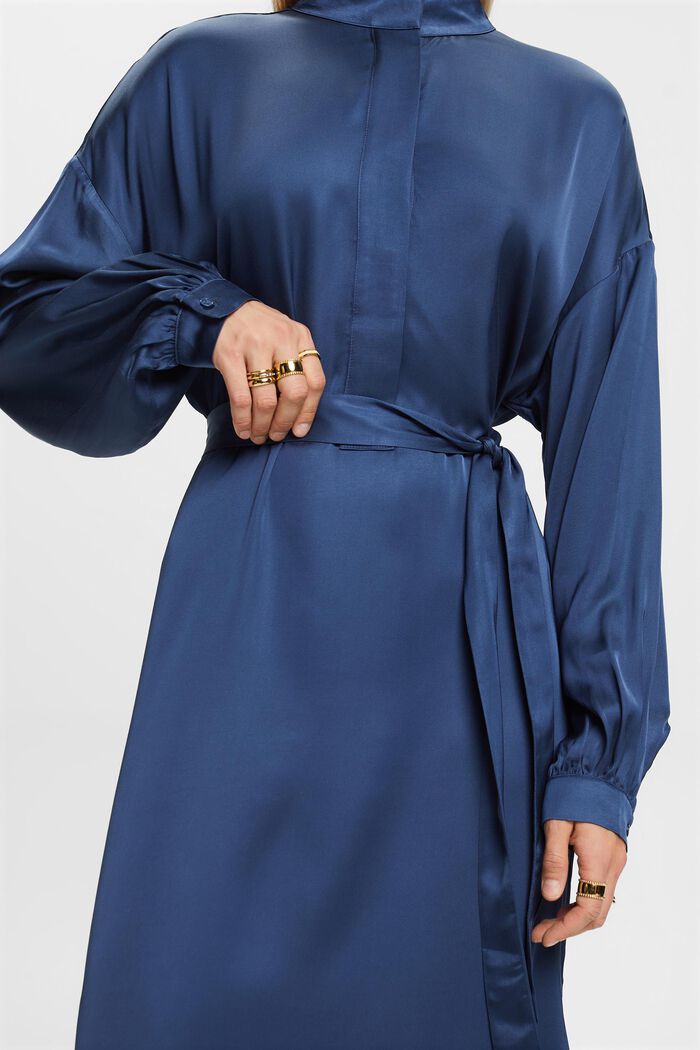 Skjortekjole i satin, GREY BLUE, detail image number 1