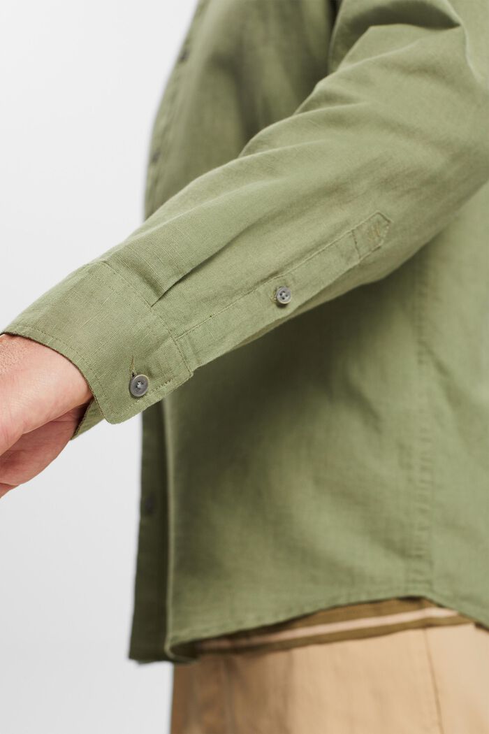 Button down-skjorte i bomulds- og hørmiks, LIGHT KHAKI, detail image number 2