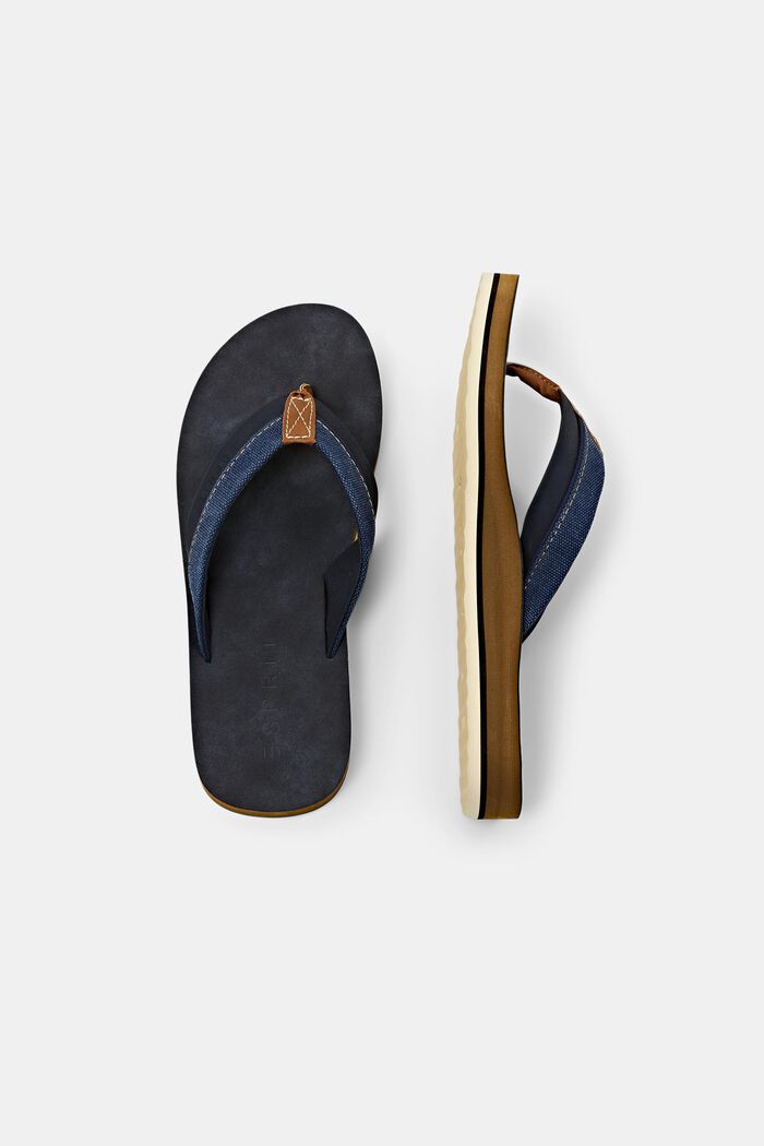 Flip flop-sandaler med detaljer i kunstlæder, NAVY, detail image number 4