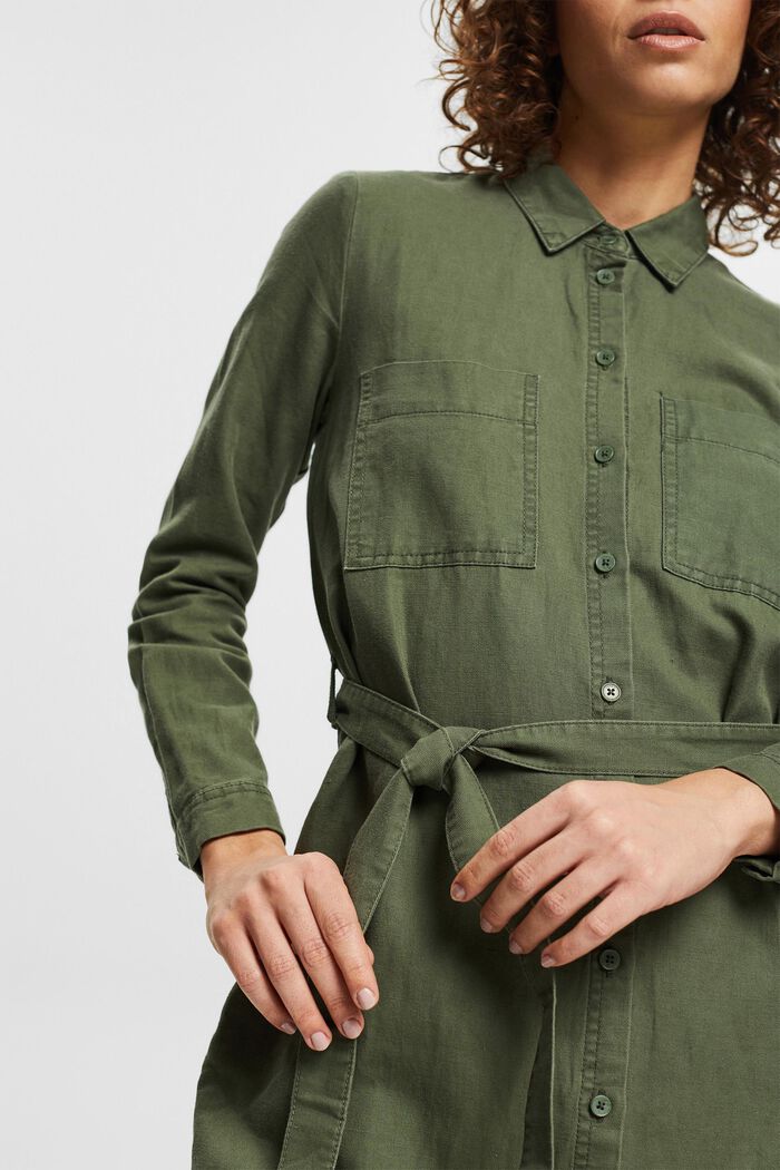 I hørmix: skjortekjole med bælte, GREEN, detail image number 3
