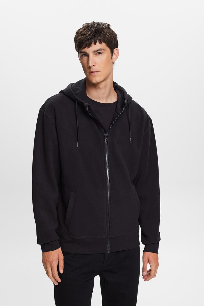 Fleece-sweatshirt med hætte, BLACK, detail image number 1