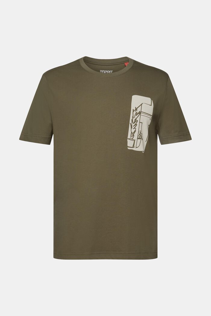 T-shirt med frontprint, 100 % bomuld, KHAKI GREEN, detail image number 5