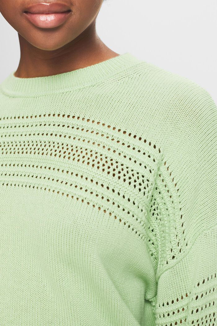 Sweater i åben strik med rund hals, LIGHT GREEN, detail image number 3