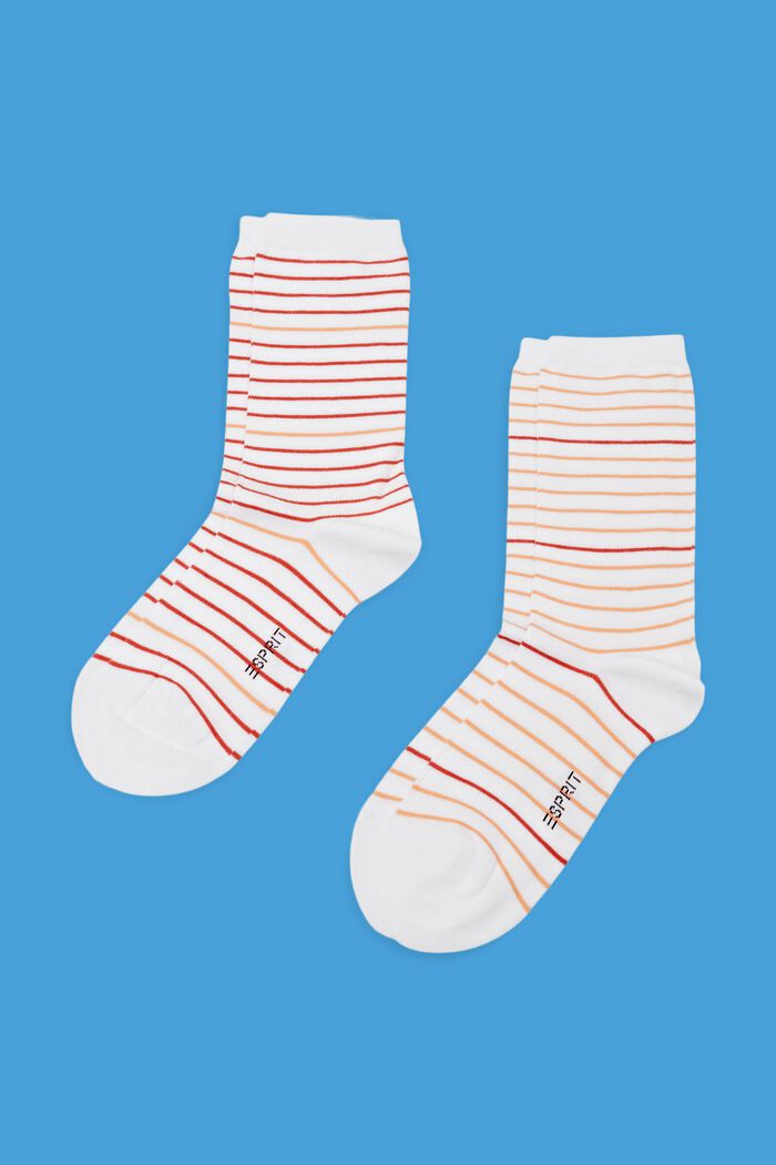 Pakke med 2 par stribede sokker, økologisk bomuld, WHITE/RED, detail image number 1