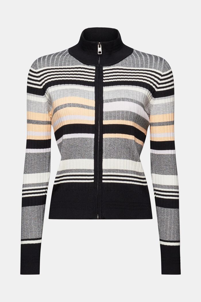 Sweater/cardigan med lynlås og intarsia, BLACK, detail image number 5