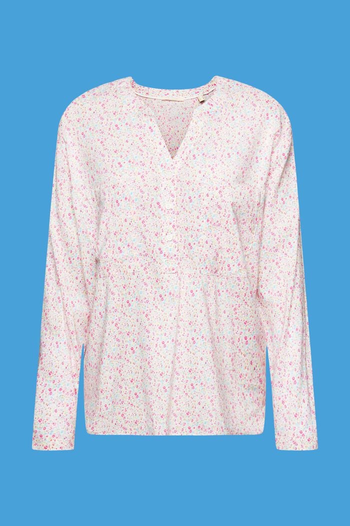 Blomstret bluse med V-hals og knapper, OFF WHITE, detail image number 5