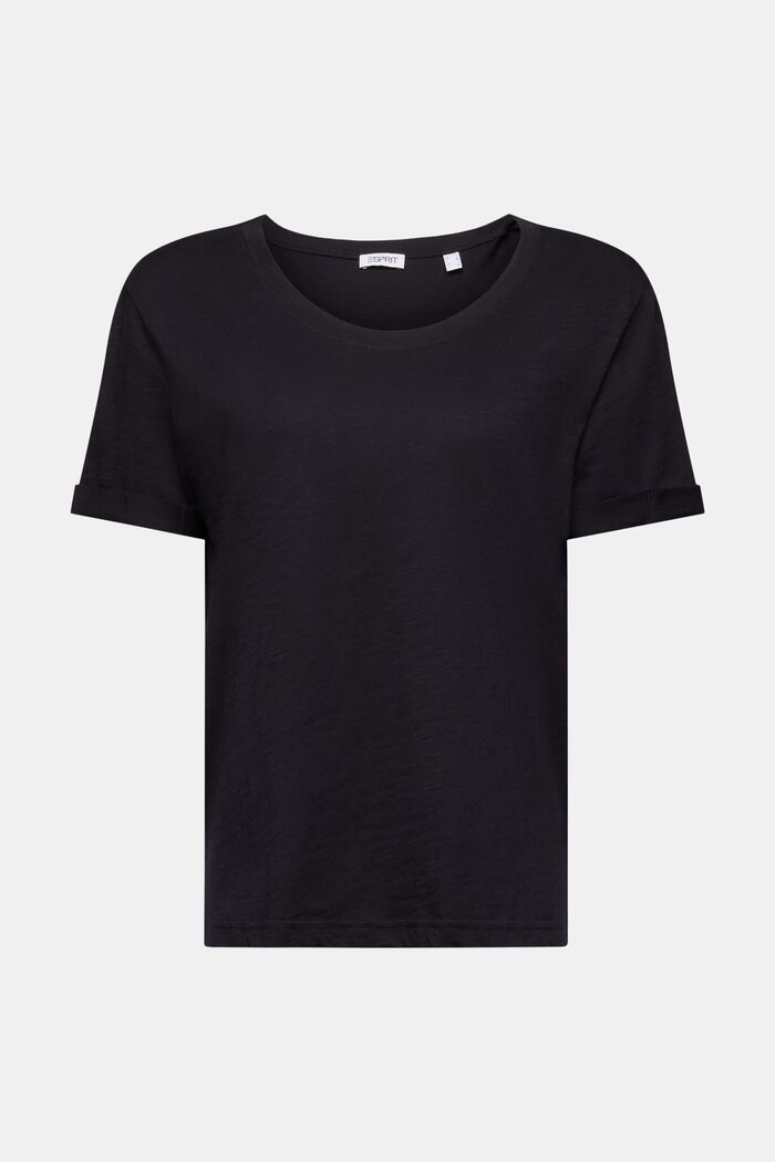 Slub-T-shirt med dyb, rund halsudskæring, BLACK, detail image number 6