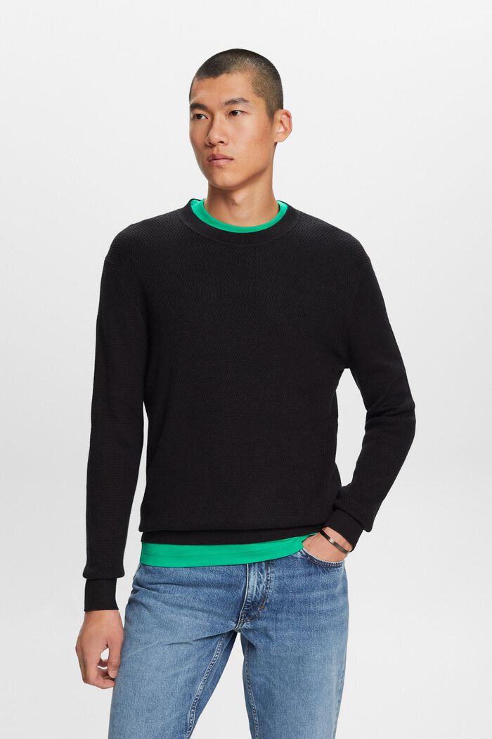 Sweater i struktureret strik med rund hals, BLACK, detail image number 1