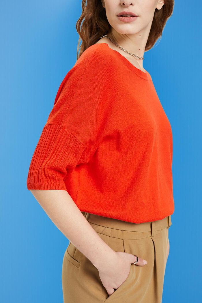 Kortærmet striksweater med hør, ORANGE RED, detail image number 2
