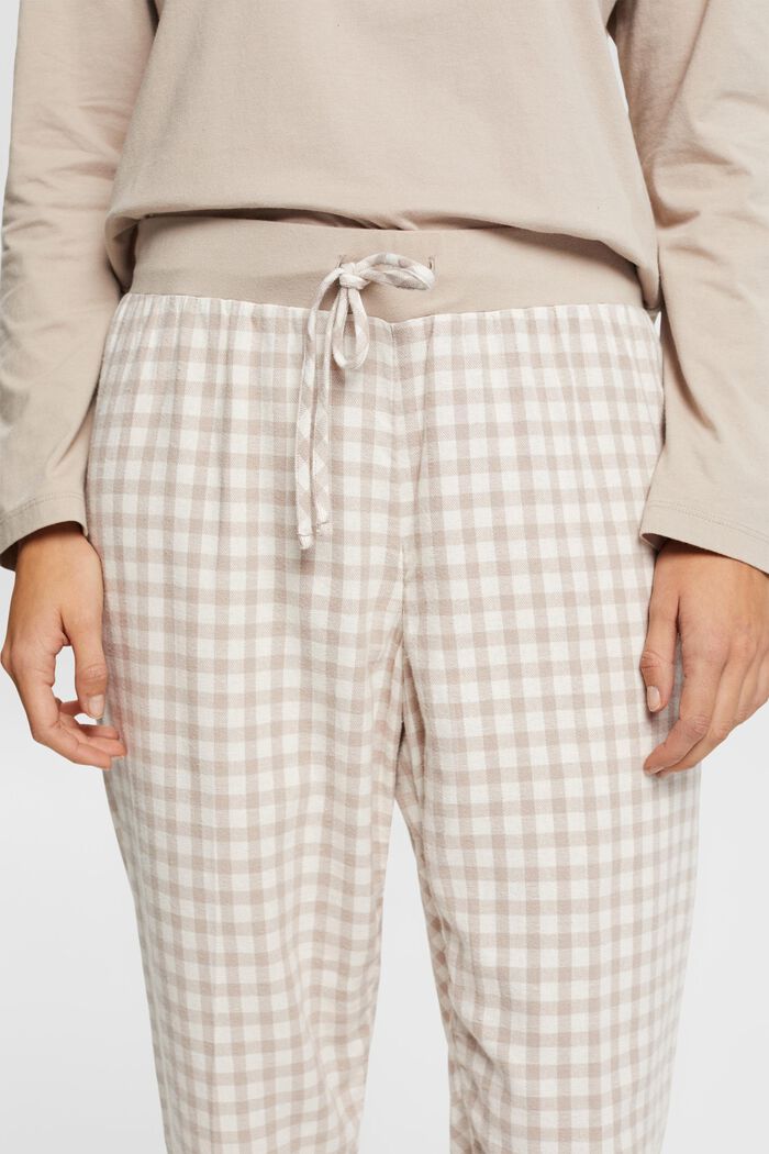 Pyjamas med langærmet top og ternede flonelsbukser, SAND, detail image number 2