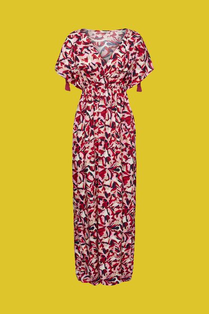 Maxi-strandkjole med blomstermønster, DARK RED, overview