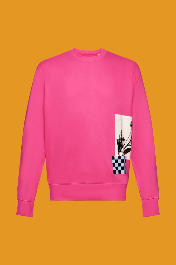 Sweatshirt med print og rund hals, 100 % bomuld, PINK FUCHSIA, detail image number 6
