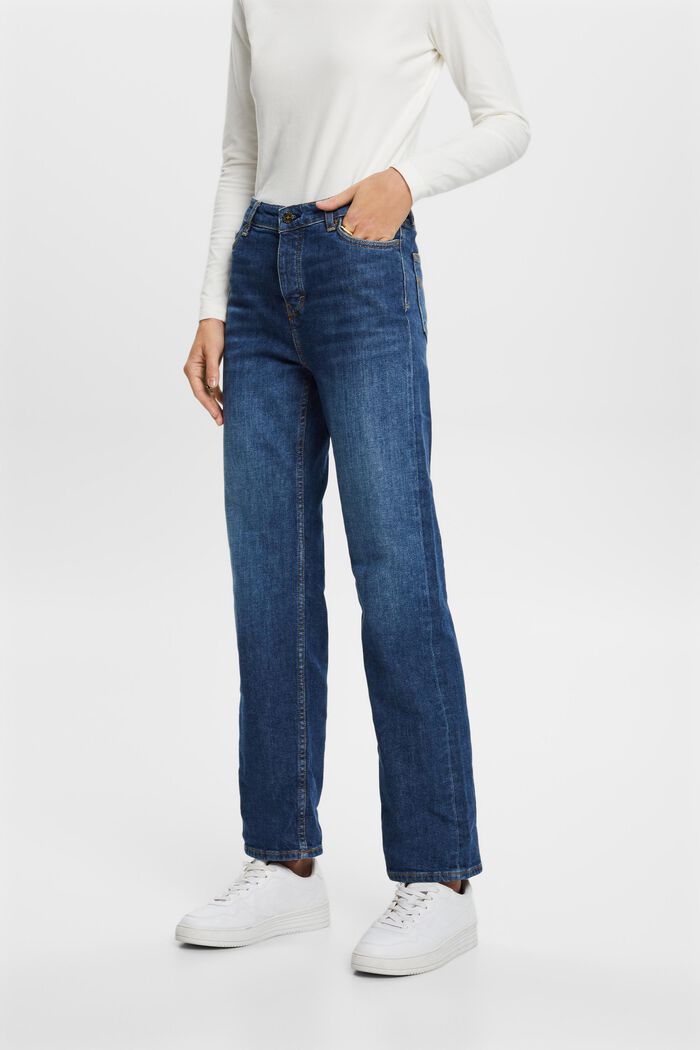 Lige retro-jeans med høj talje, BLUE DARK WASHED, detail image number 0