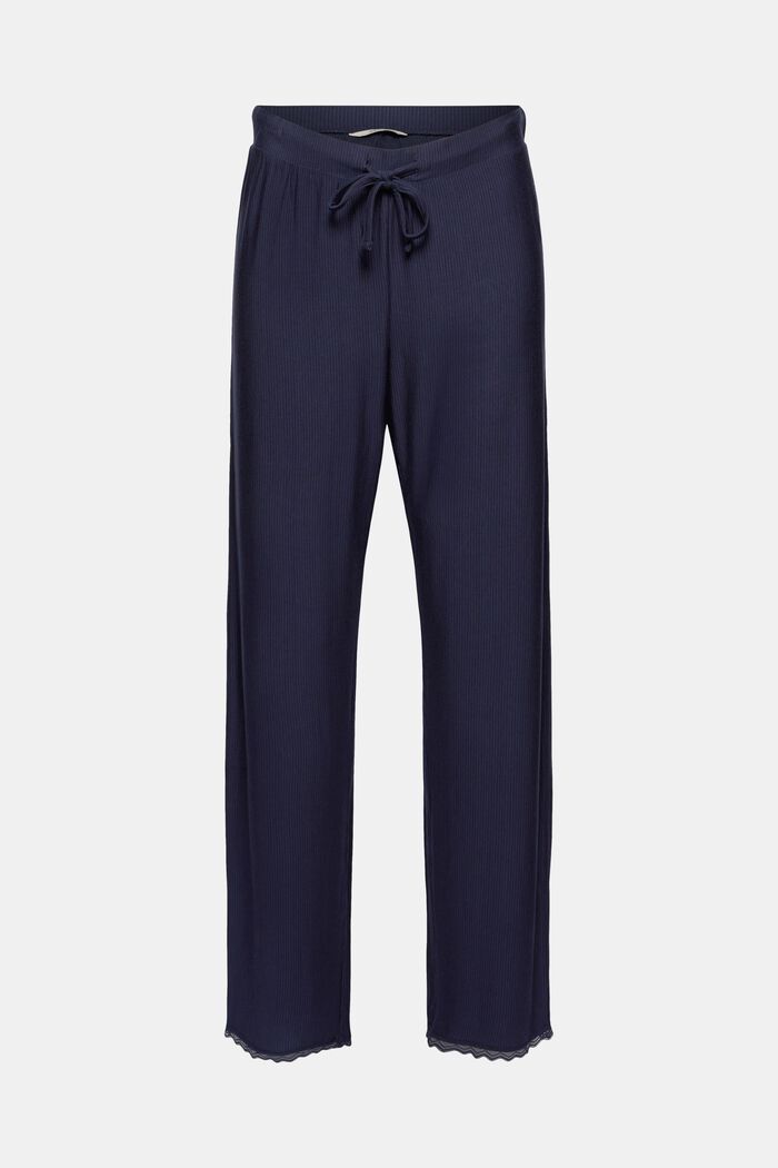 Pyjamasbukser med blonder, LENZING™ ECOVERO™, NAVY, detail image number 0
