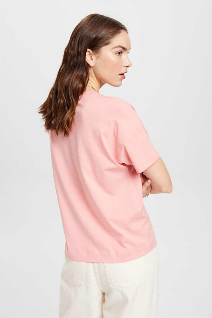 T-shirt med blomsterprint på brystet, PINK, detail image number 1