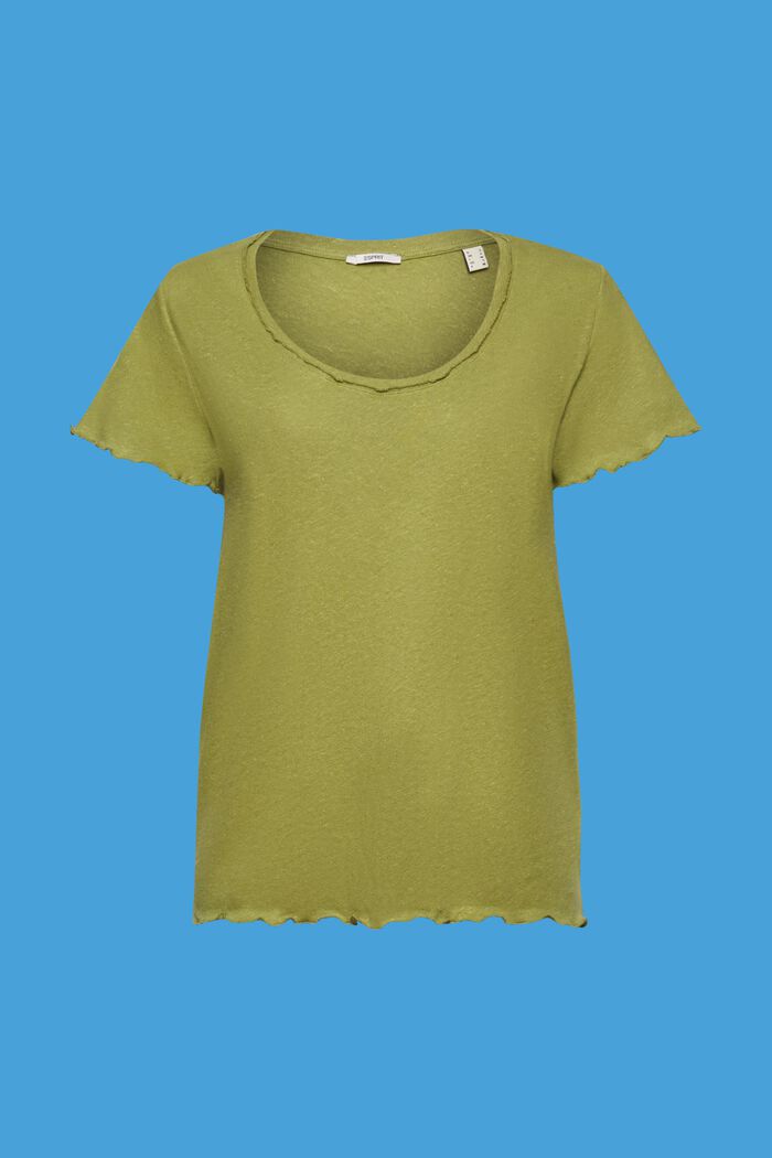 T-shirt med rullekanter, hør-/bomuldsmiks, PISTACHIO GREEN, detail image number 5